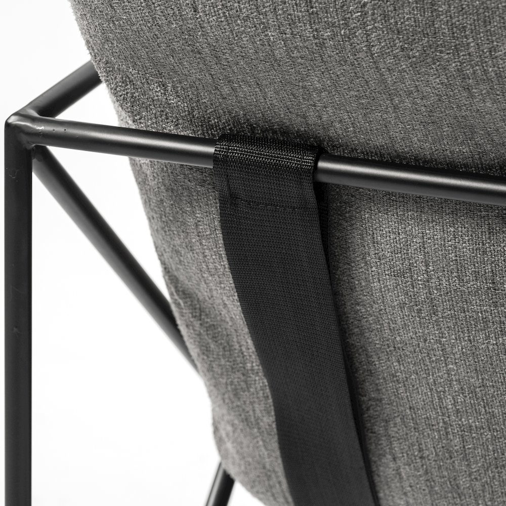 Leonidas 28.5L x 29.5W x 34.0H  Grey Fabric Wrap Black Metal Frame Accent Chair. Picture 10