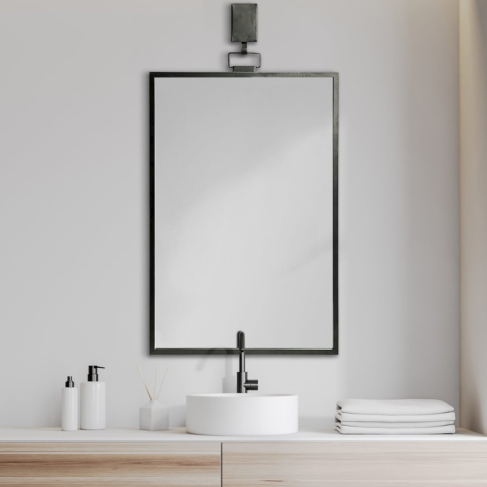 Grimm 24x43 Rectangular Gray Metal Frame Mirror. Picture 6