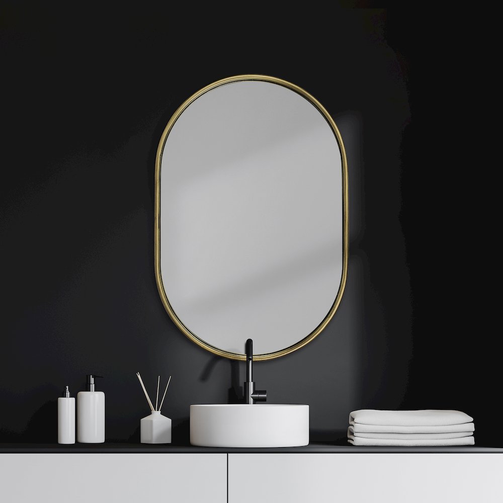 Sylvia I 24L x 35H Oval Gold Metal Frame Wall Mirror. Picture 2