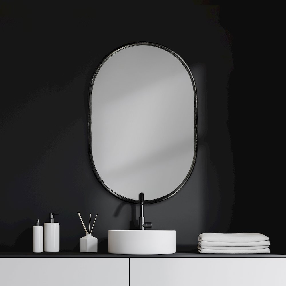 Sylvia II 24"x35" Oval Black Metal Frame Mirror. Picture 2