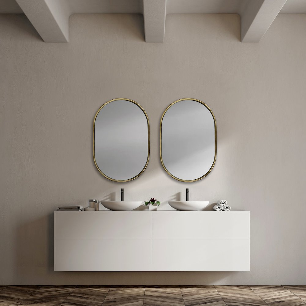 Sylvia I 24L x 35H Oval Gold Metal Frame Wall Mirror. Picture 5