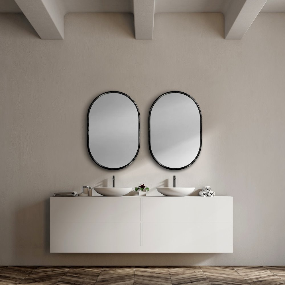 Sylvia II 24"x35" Oval Black Metal Frame Mirror. Picture 5