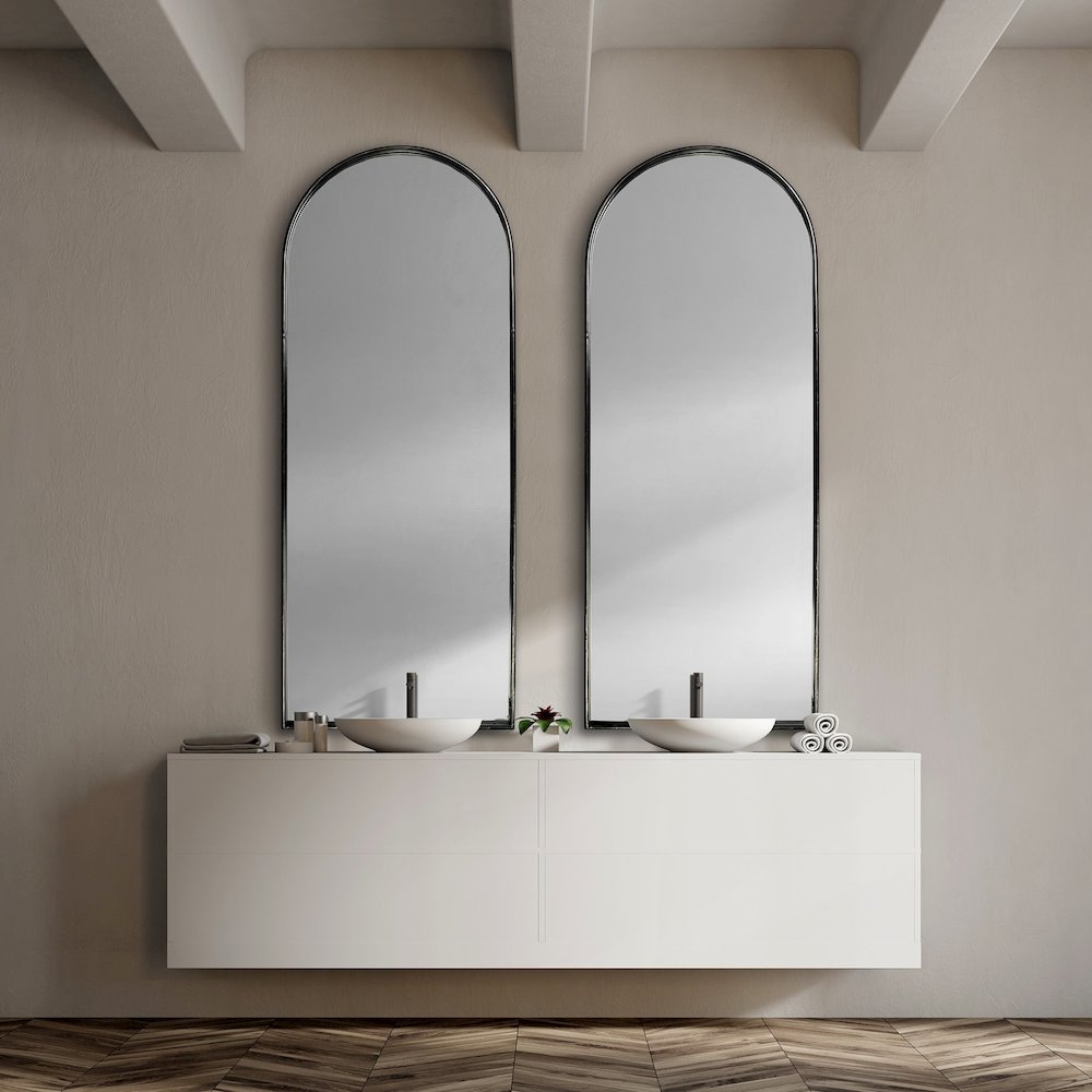 Agatha 28.0L x 2.0W x 70.0H Rounded Arch Black Metal Frame Full Length Mirror. Picture 4