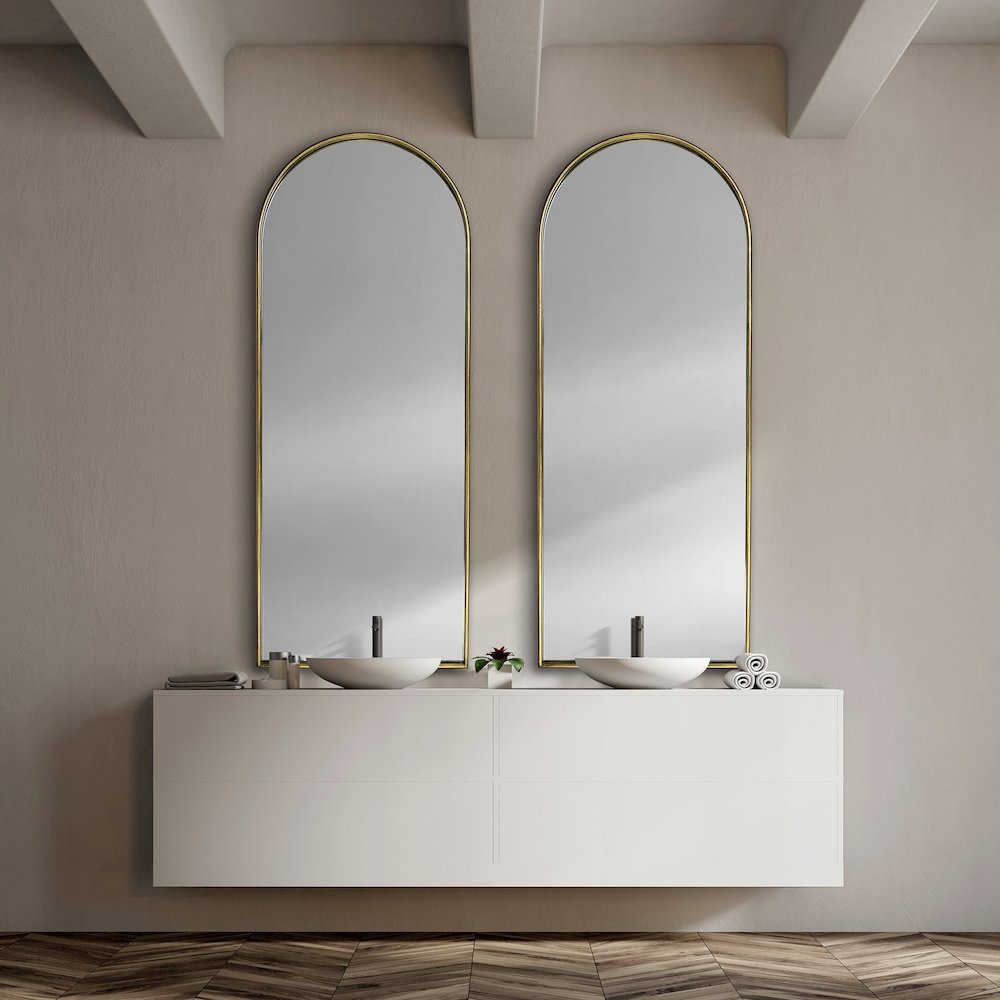 Agatha 28.0L x 2.0W x 70.0H Rounded Arch Gold Metal Frame Full Length Mirror. Picture 4
