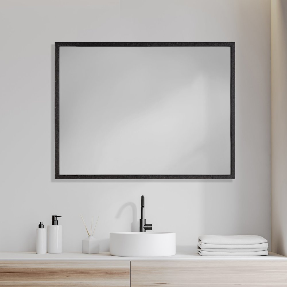 Bristol Black 30x40 Faux Wood Frame Bathroom Vanity Mirror. Picture 3