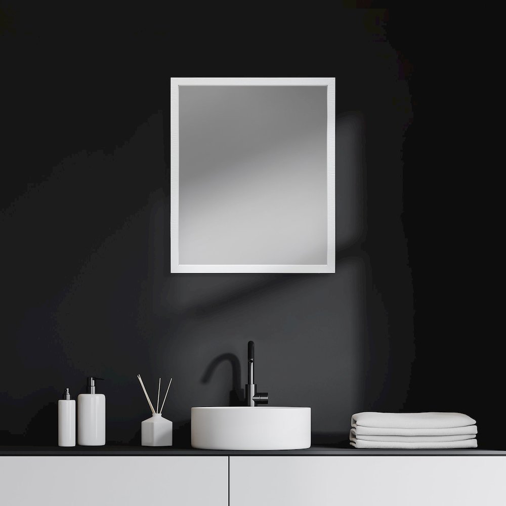 Bristol White 20x24 Faux Wood Frame Bathroom Vanity Mirror. Picture 2