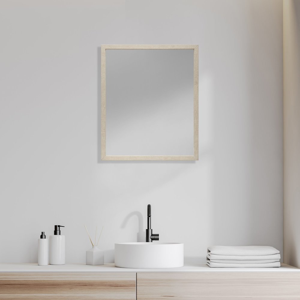 Bristol Tan 20x24 Faux Wood Frame Bathroom Vanity Mirror. Picture 4