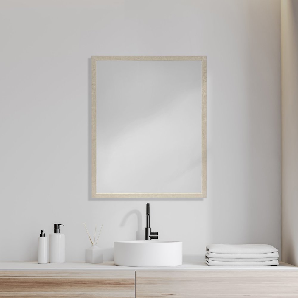 Bristol Tan 24x30" Faux Wood Frame Bathroom Vanity Mirror. Picture 2