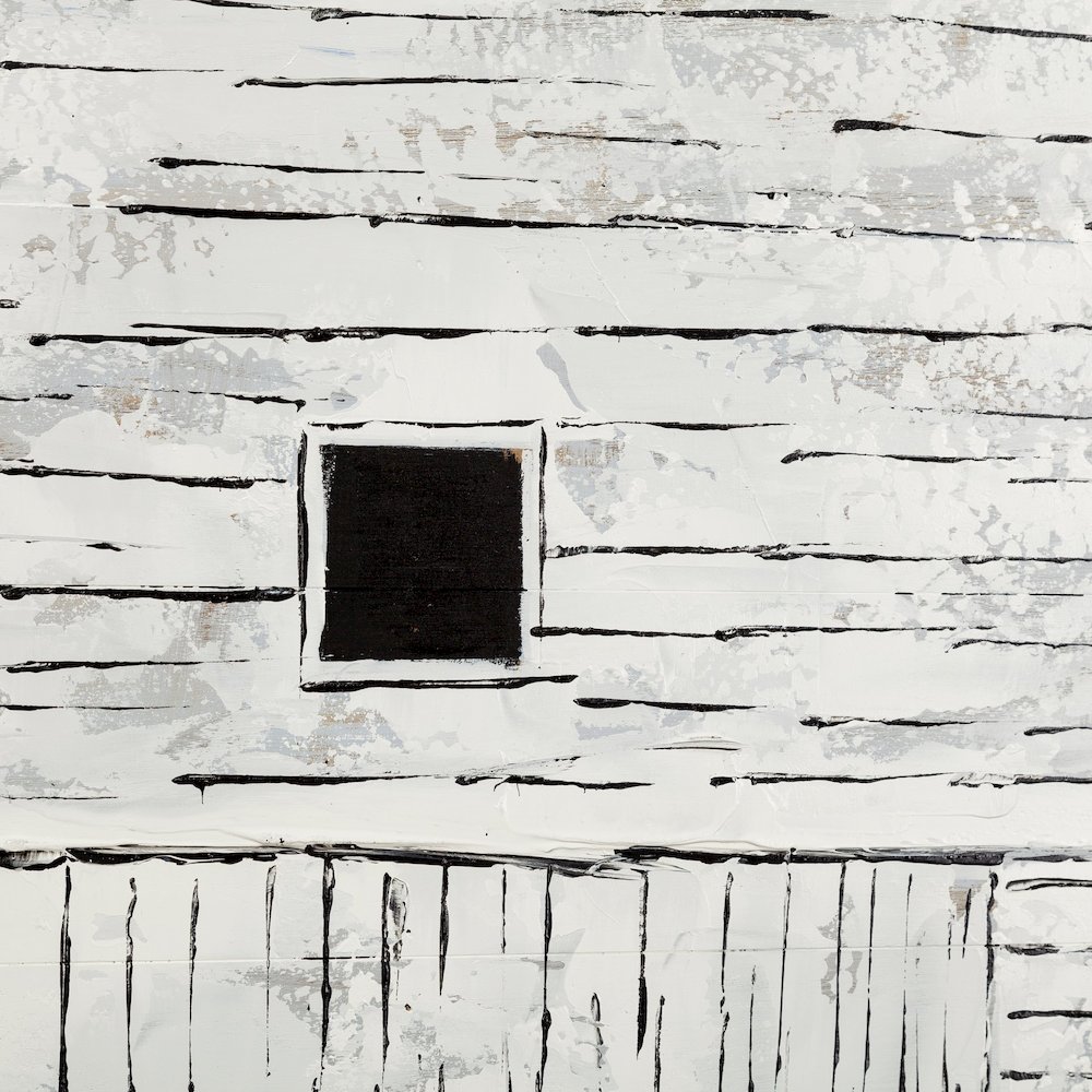 Farmhouse White Barn Original Hand Painted on Wood Oil Painting. Picture 3