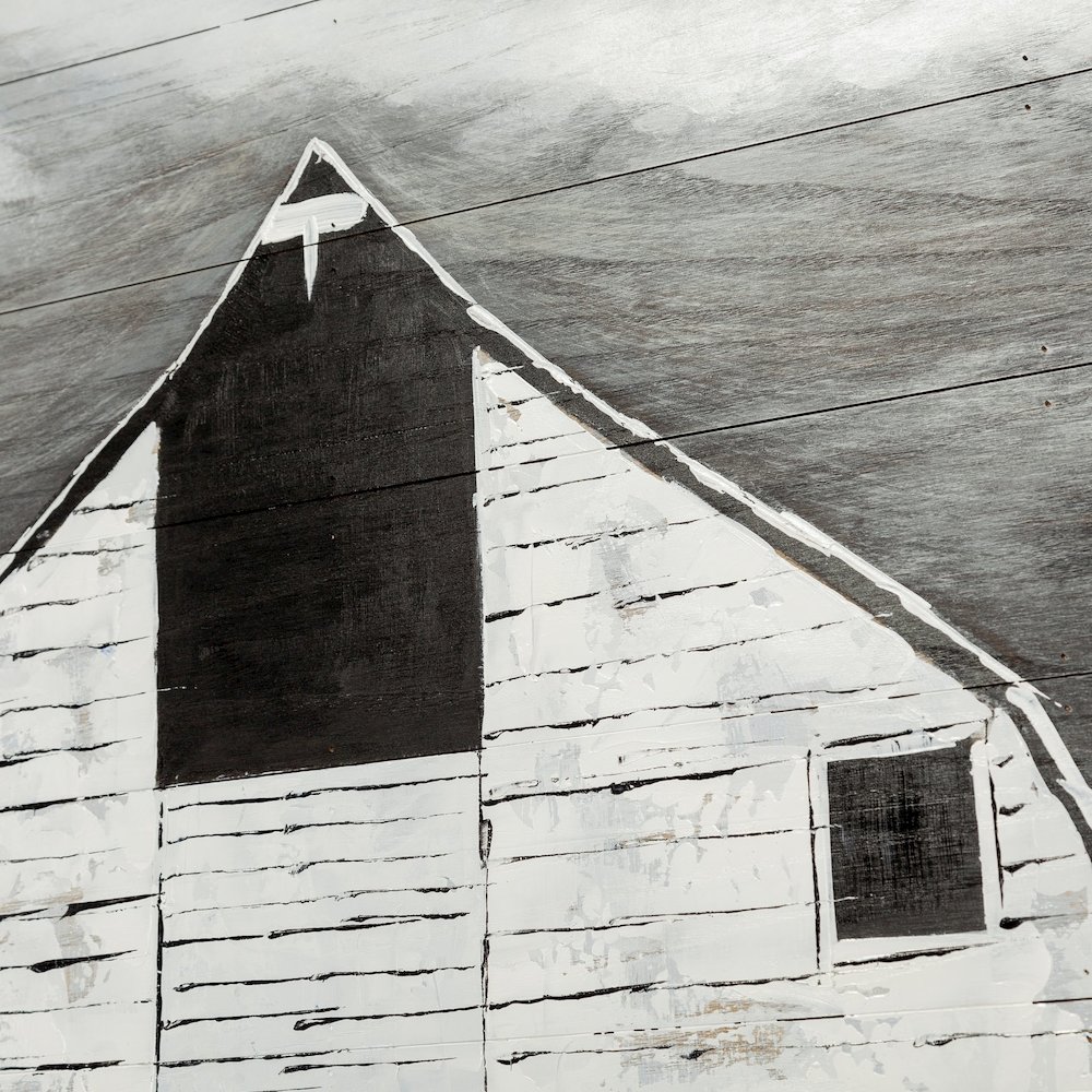 Farmhouse White Barn Original Hand Painted on Wood Oil Painting. Picture 2