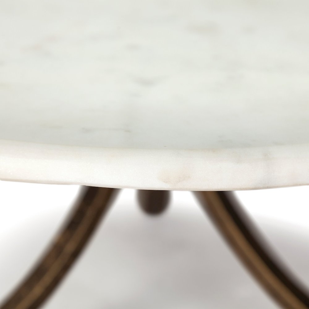 Reinhardt 36" Round Glass Top Marble Shelf Gold Metal Base Coffee Table. Picture 4