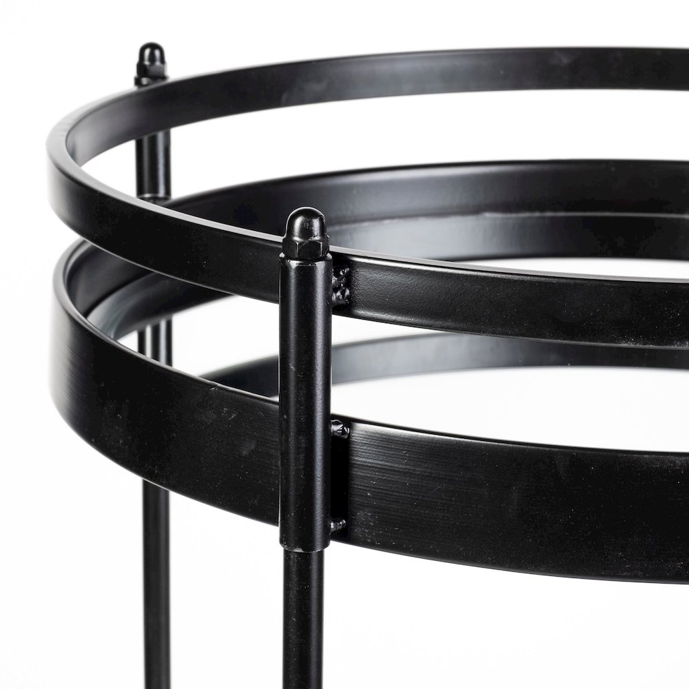Ada Round Shape Black Metal Frame Two-Tier w/Glass Shelf Bar Cart. Picture 4