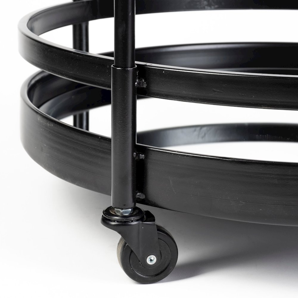 Ada Round Shape Black Metal Frame Two-Tier w/Glass Shelf Bar Cart. Picture 7