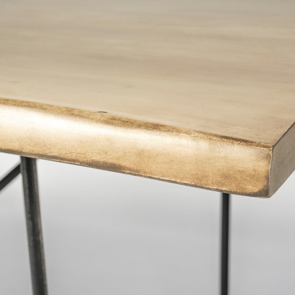 Rectangular Blonde Live Edge Sold Wood Top Black Metal Base Dining Table. Picture 7