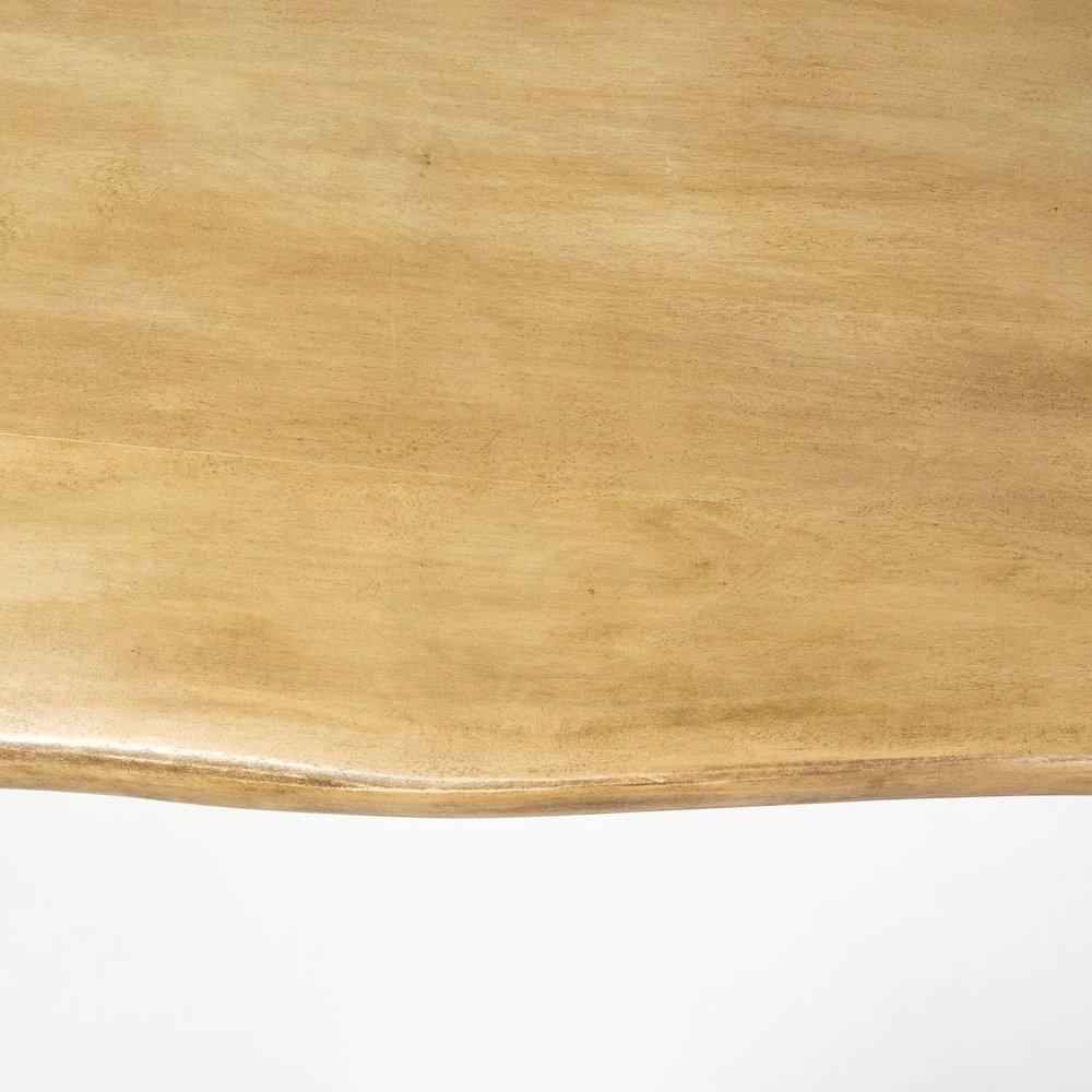 Rectangular Blonde Live Edge Sold Wood Top Black Metal Base Dining Table. Picture 9