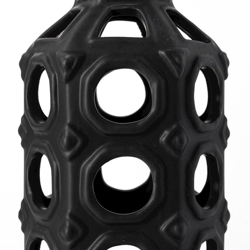Brunel Large Black Drum-Shaped Ceramic Vase. Picture 4