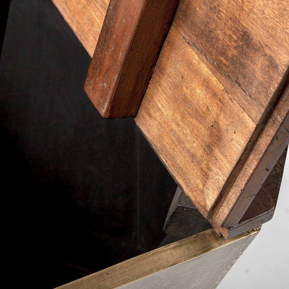 Esagono Octagonal Gold Metal-Clad Reclaimed Wood End/Side Table w/ Storage. Picture 6
