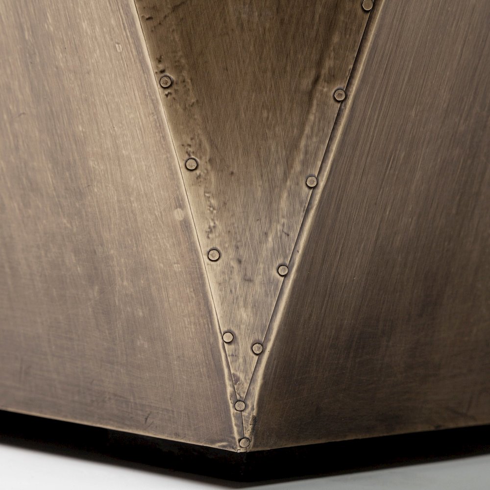 Esagono Octagonal Gold Metal-Clad Reclaimed Wood End/Side Table w/ Storage. Picture 8