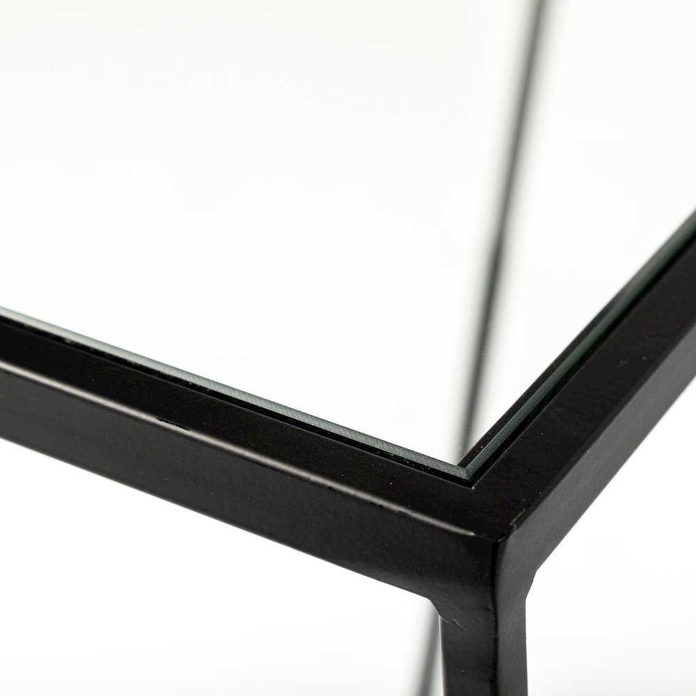 Arya (Set of 2) 24L x 10W Black Rectangular Glass Top Iron Frame Accent Table. Picture 6