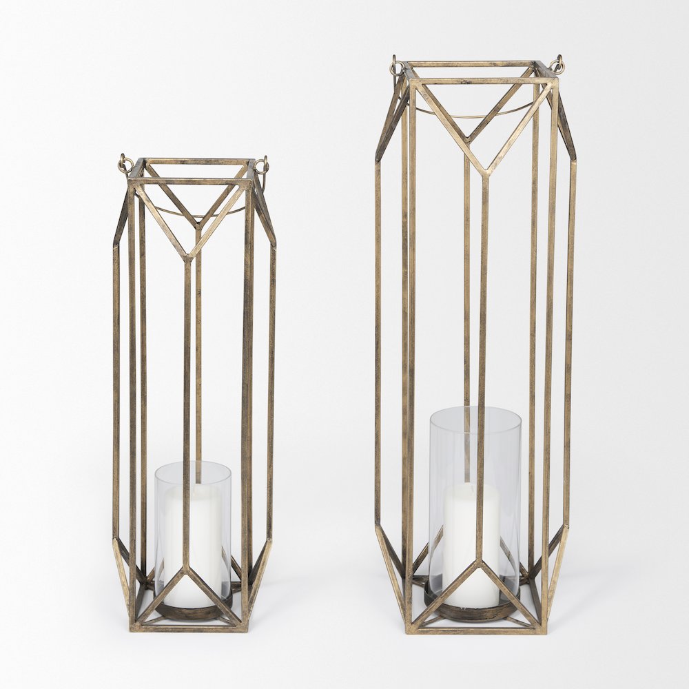 Ivy Small Gold Metal Geometric Cage Candle Holder Lantern. Picture 4