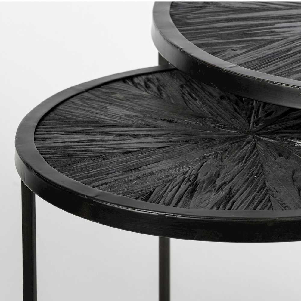 Chakra 19.7" Set of Two Round Dark Wood Top Black Frame Accent Tables. Picture 7