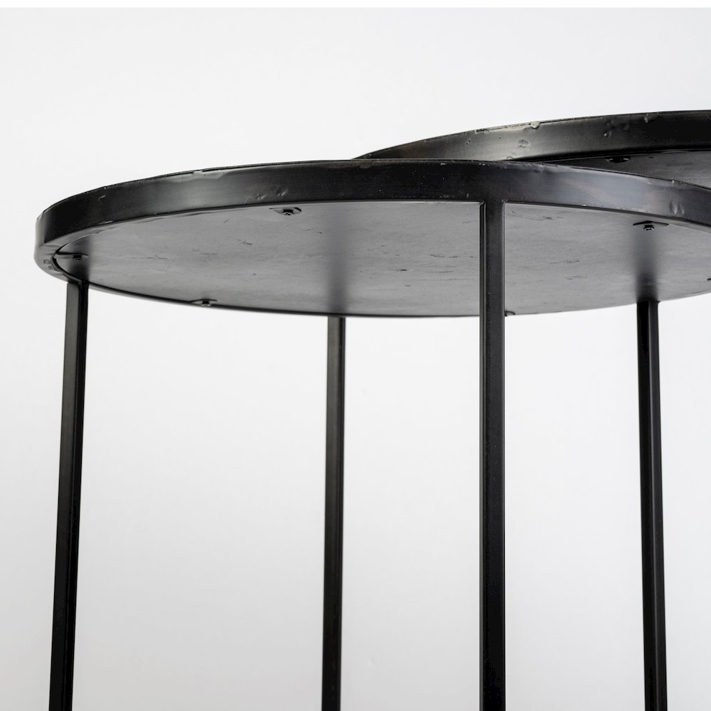 Chakra 19.7" Set of Two Round Dark Wood Top Black Frame Accent Tables. Picture 8