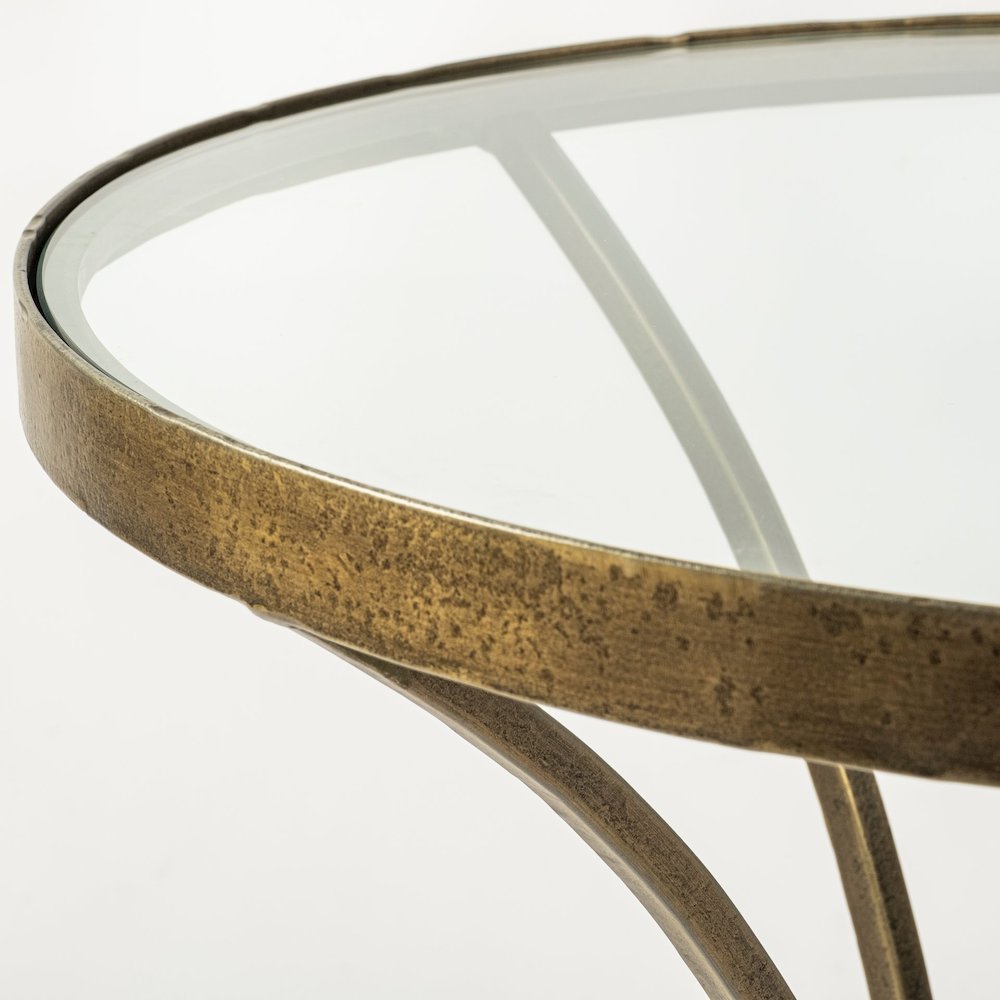 Jacinta II 21" Round Glass Top Metal and Marble Pedestal End/Side Table. Picture 4