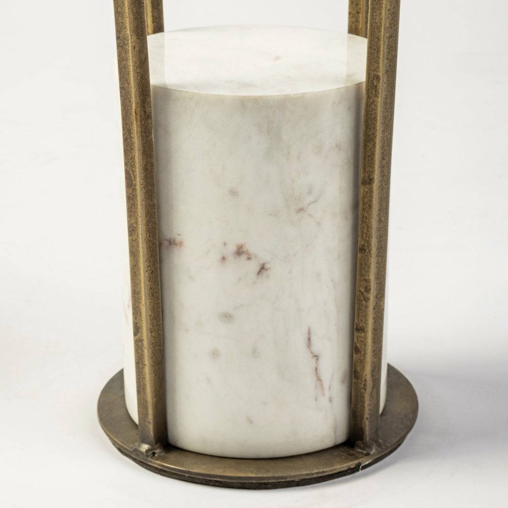 Jacinta II 21" Round Glass Top Metal and Marble Pedestal End/Side Table. Picture 6