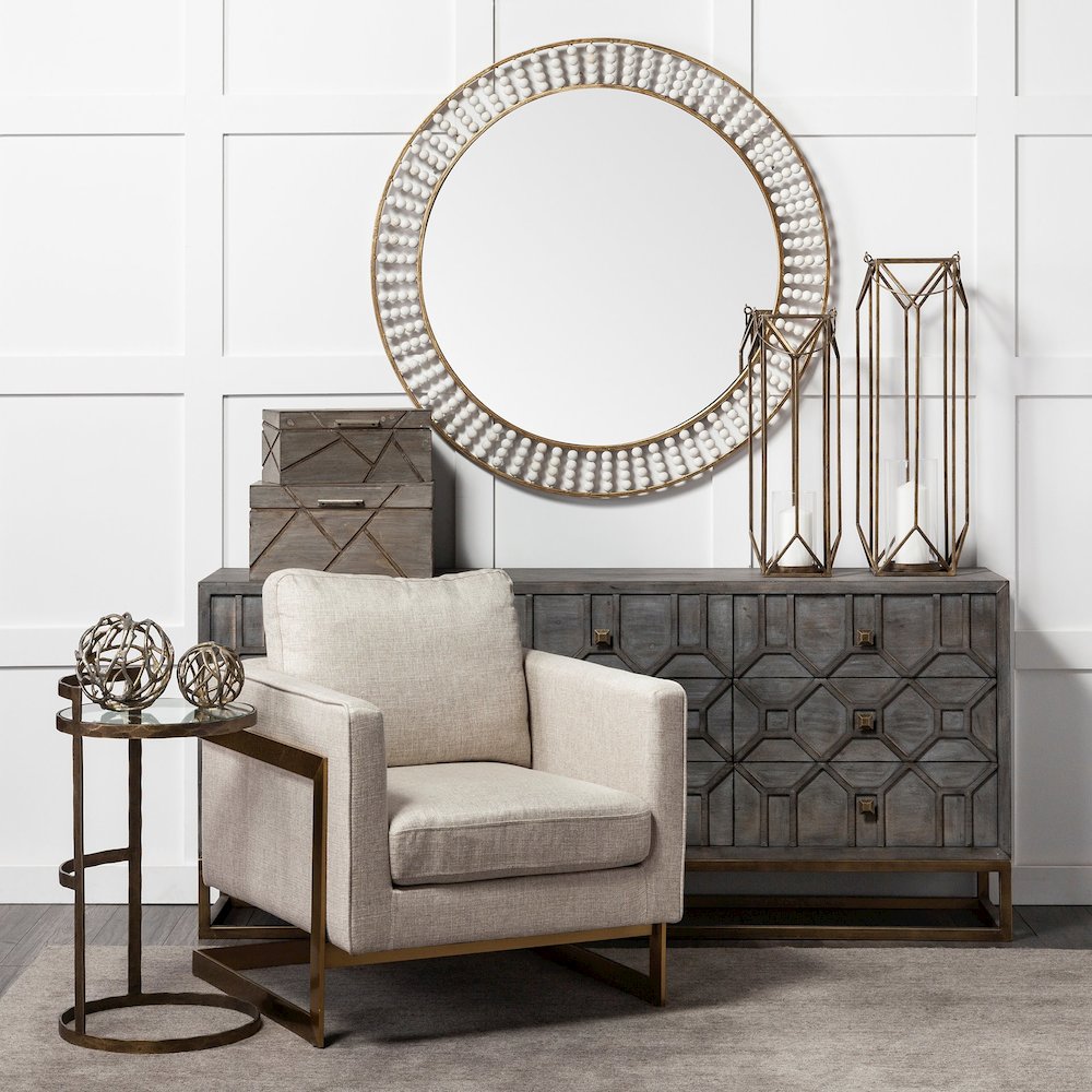 Reimer 15L x 15W Gold Round Glass Top W/Metal Frame Accent Table. Picture 6