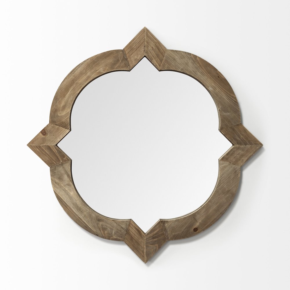 Argonne 23" Round-Square Brown Wood Frame Mirror. Picture 4