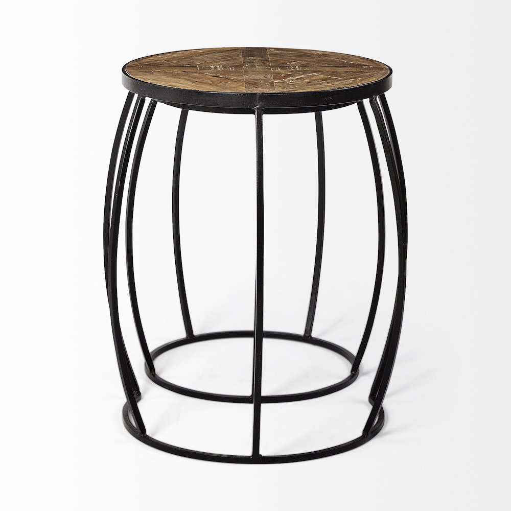 (Set of 2) Brown Round Wood Top W/ Black Metal Frame Nesting Accent Tables. Picture 3