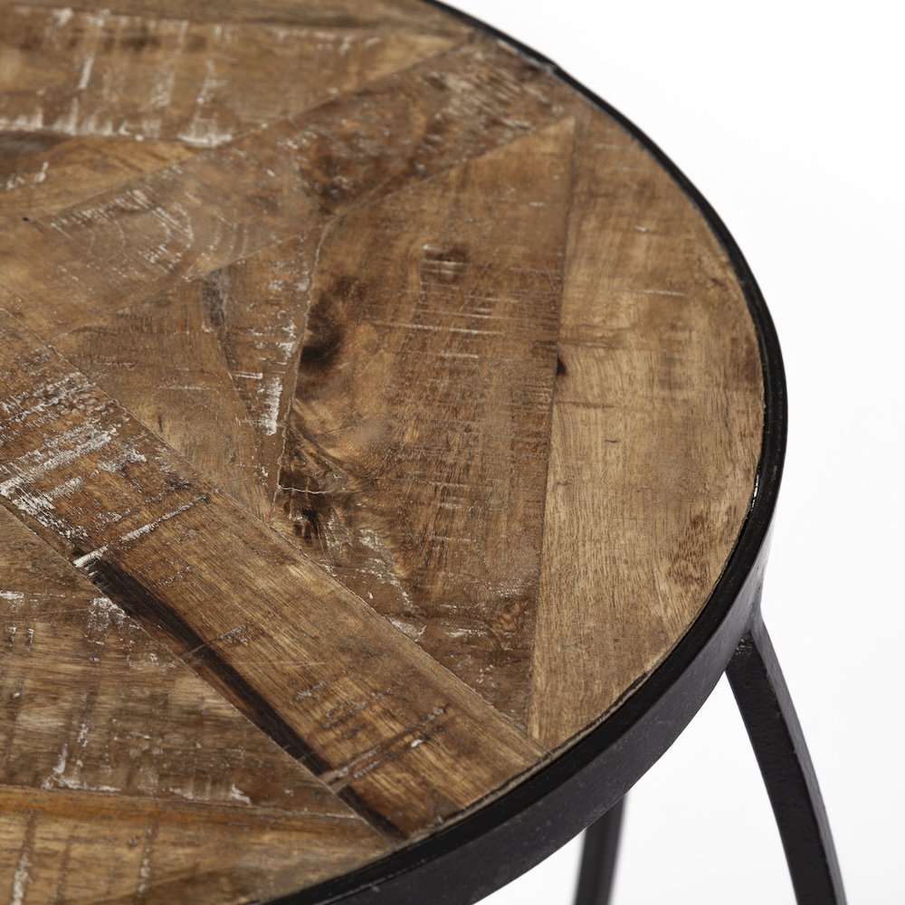 (Set of 2) Brown Round Wood Top W/ Black Metal Frame Nesting Accent Tables. Picture 9