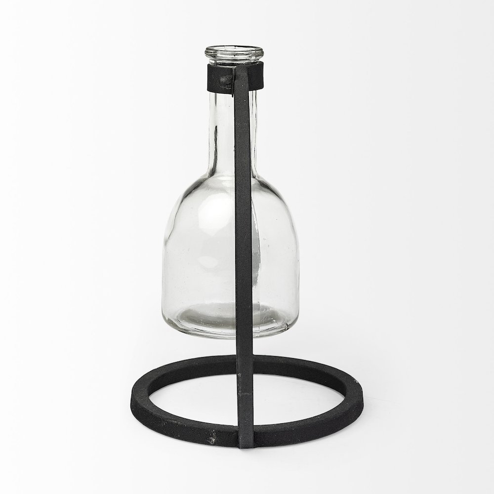 Monica I Short Black Metal Glass Bottle Vase. Picture 3