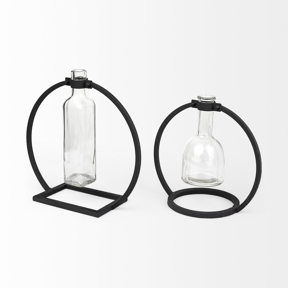 Monica I Short Black Metal Glass Bottle Vase. Picture 4