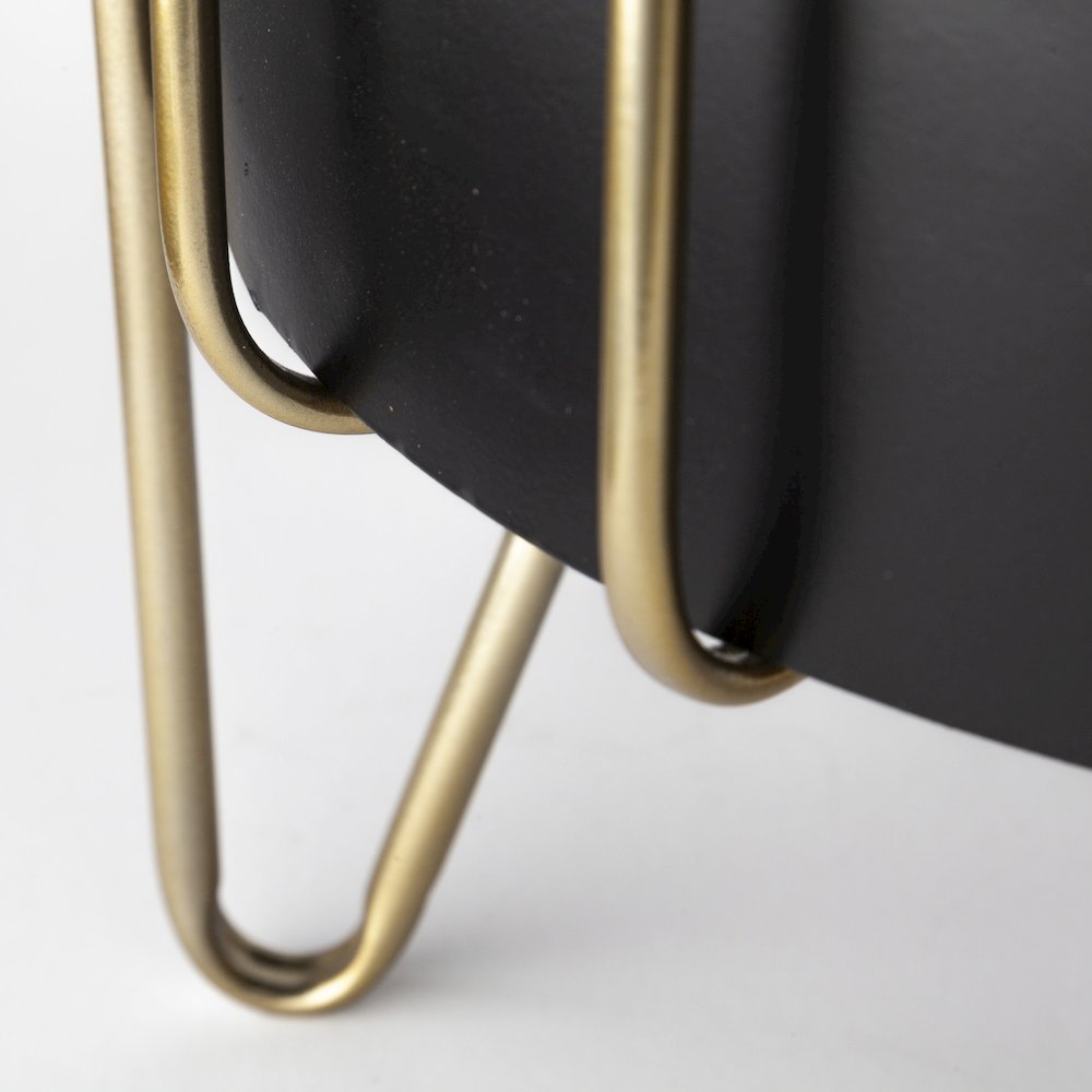 Pianta 13 x 21 Set of Two Black Metal Insert Brass Frame Plant Stands. Picture 5