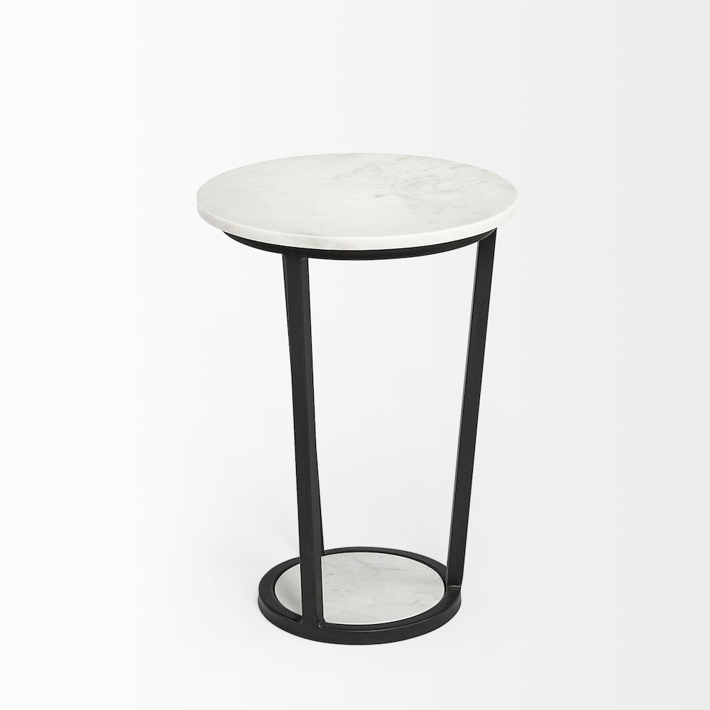 White Round Marble Top W/Black Metal Frame Accent Table. Picture 3