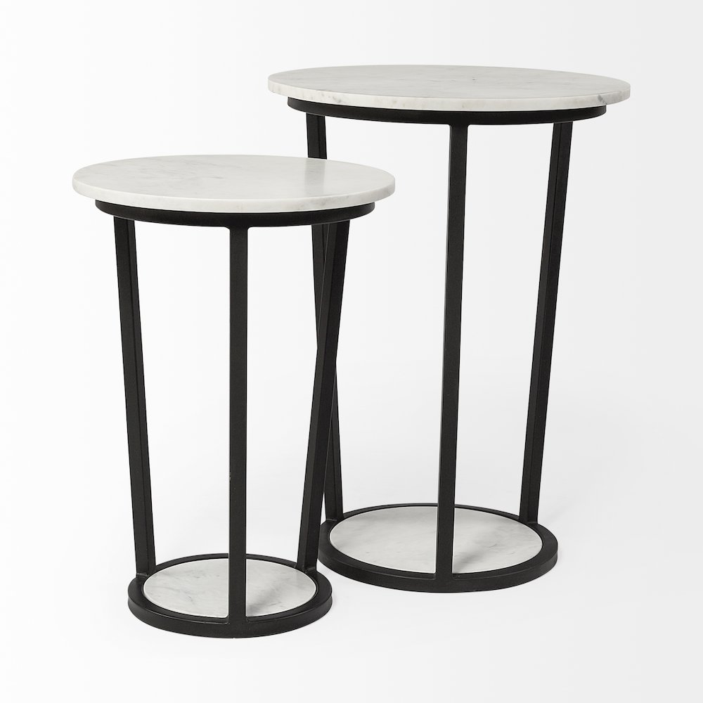 White Round Marble Top W/Black Metal Frame Accent Table. Picture 5