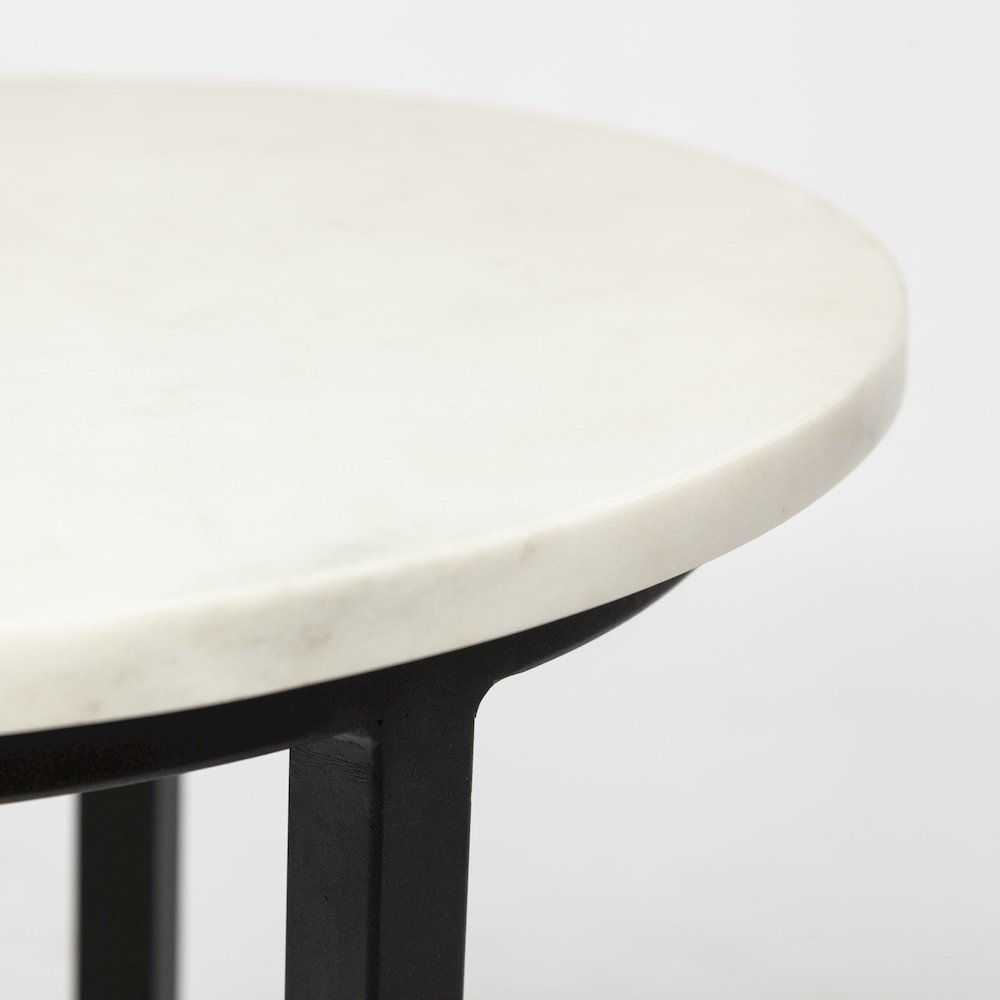 White Round Marble Top W/Black Metal Frame Accent Table. Picture 7