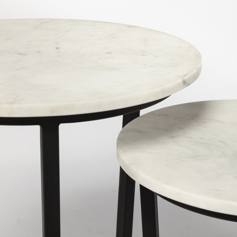 White Round Marble Top W/Black Metal Frame Accent Table. Picture 8