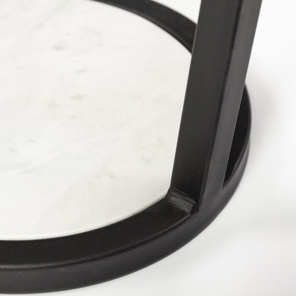 White Round Marble Top W/Black Metal Frame Accent Table. Picture 9