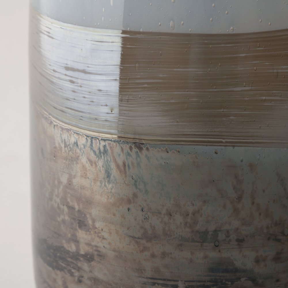 Nasser II Large Blue/Gold/Chrome Urn Style Glass Vase. Picture 4