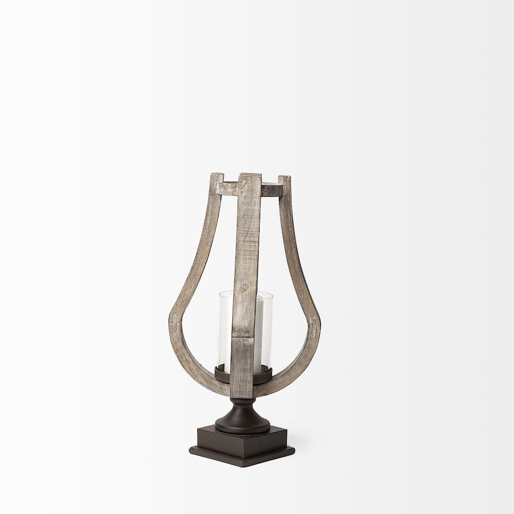 Brillion Small Rustic Wood Metal Table Candle Holder. Picture 2