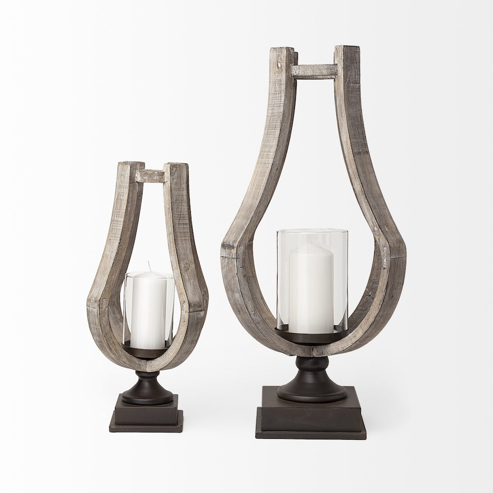 Brillion Small Rustic Wood Metal Table Candle Holder. Picture 3
