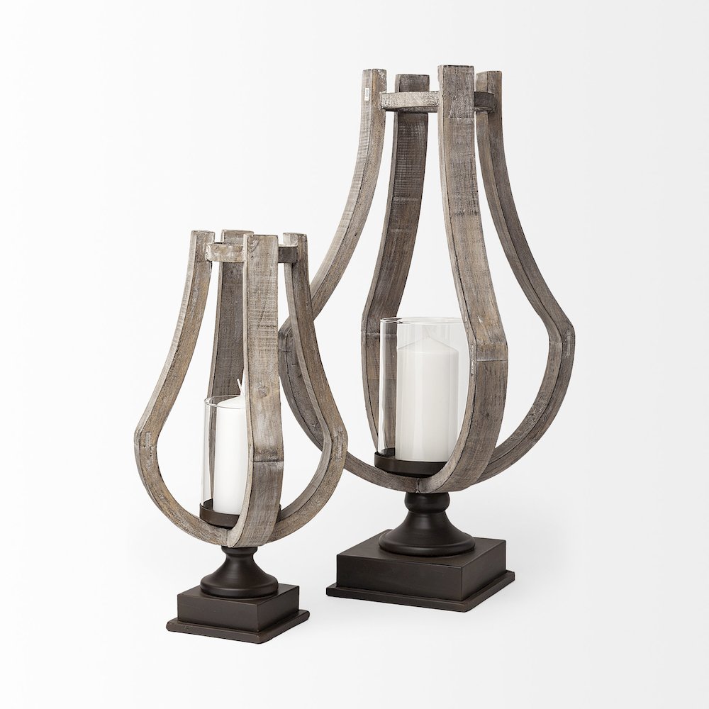 Brillion Small Rustic Wood Metal Table Candle Holder. Picture 4