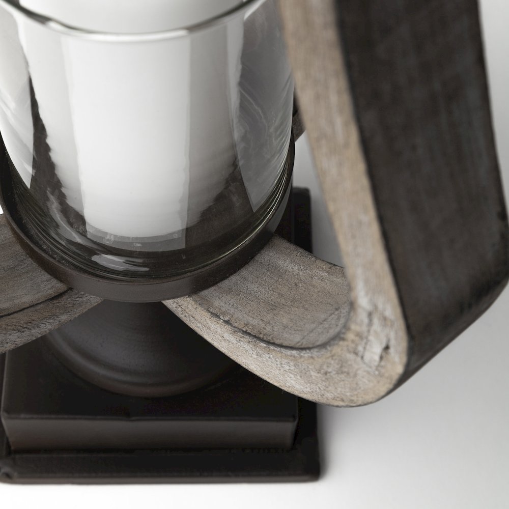 Brillion Small Rustic Wood Metal Table Candle Holder. Picture 6