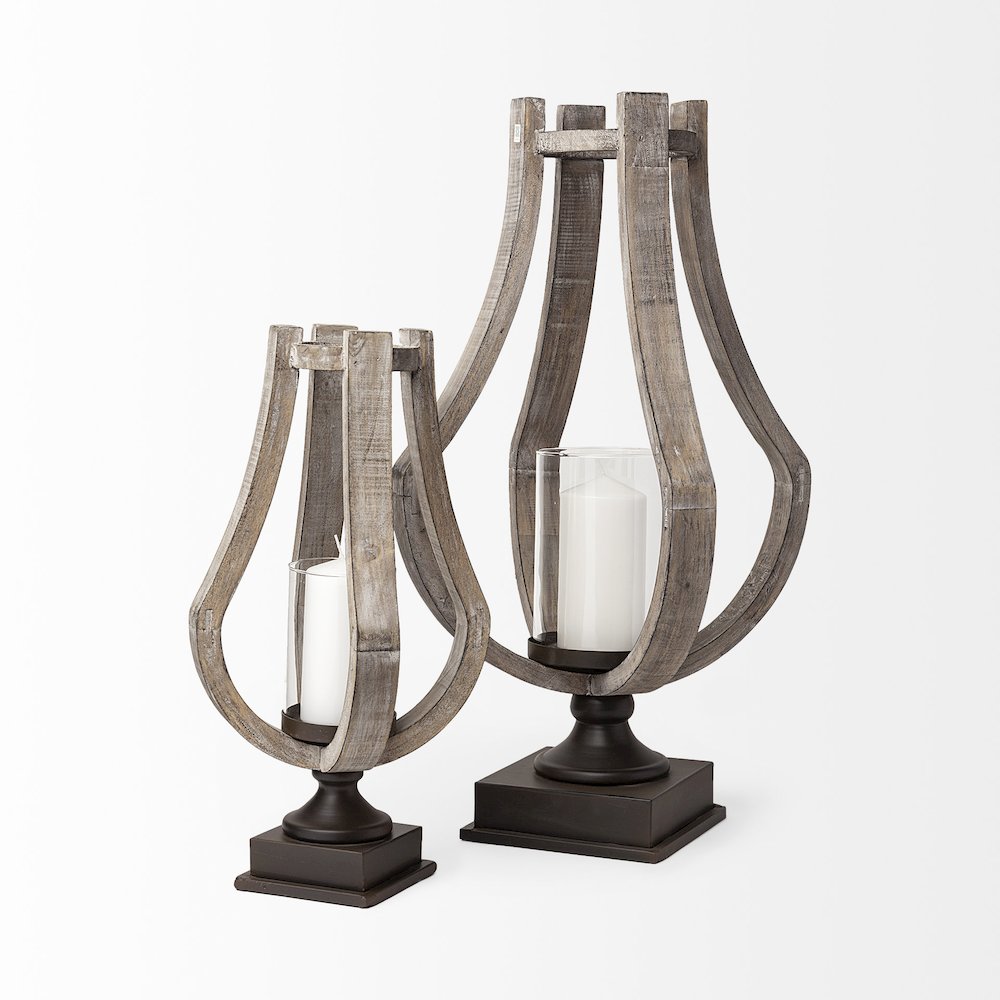Brillion Large Rustic Wood Metal Table Candle Holder. Picture 4