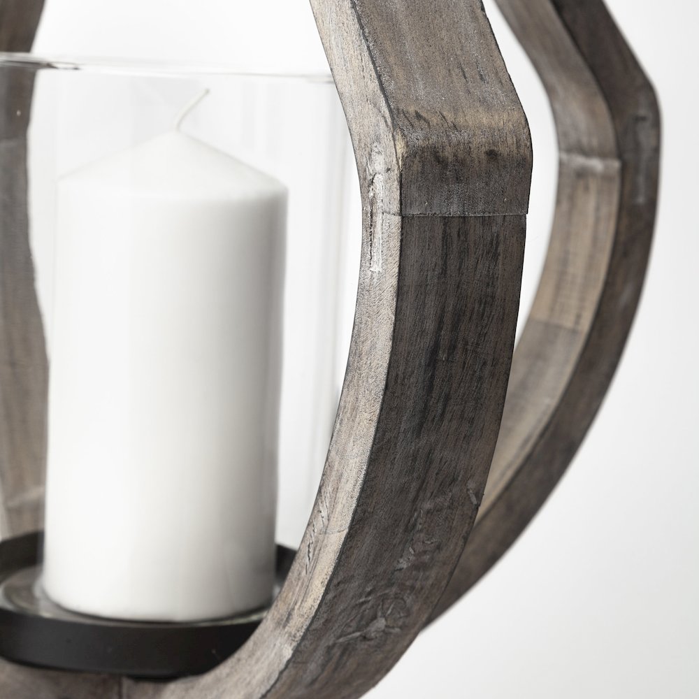 Brillion Large Rustic Wood Metal Table Candle Holder. Picture 7