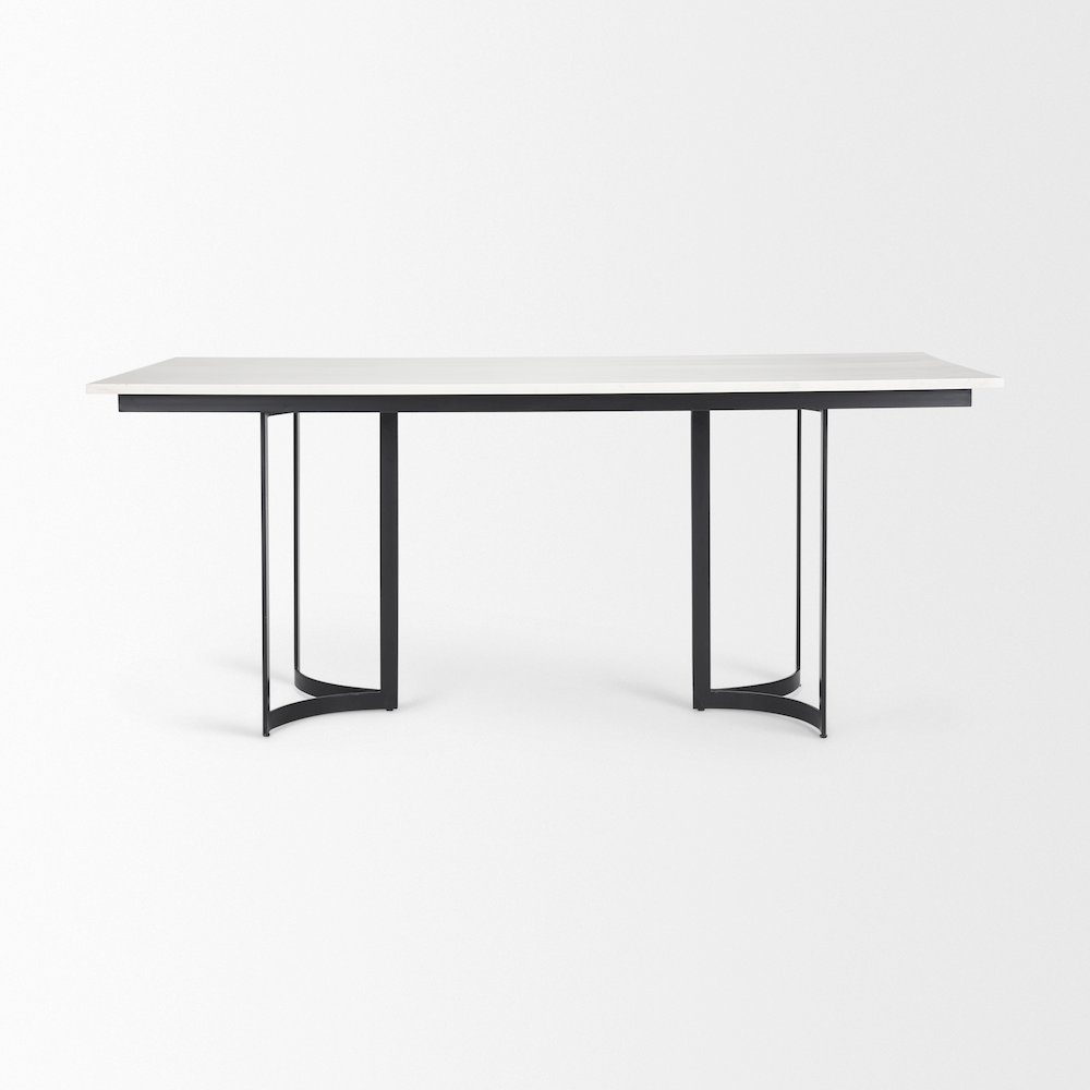 Tanner 71L x 35W Rectangular White Marble Metal Base Dining Table. Picture 2