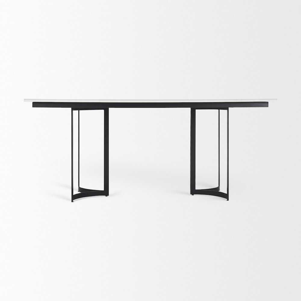 Tanner 71L x 35W Rectangular White Marble Metal Base Dining Table. Picture 4