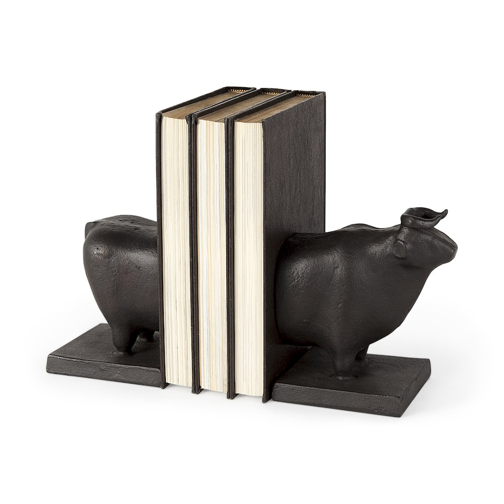 Taurus III (Set of 2) 9L x 4W Black Cast Aluminum Bull Bookends. Picture 1